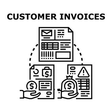 Financial document processing concept with customer invoices Stock Illustration