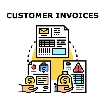 Financial document processing concept with customer invoices Stock Illustration