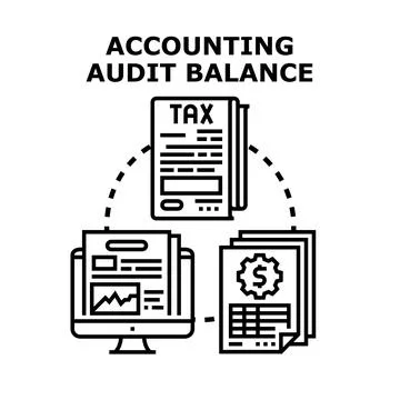 Financial documents and digital data for accounting audit balance Stock Illustration