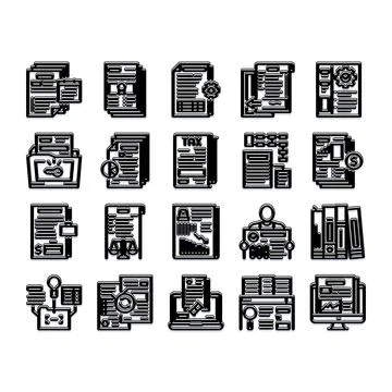 Financial documents and reports collection for business accounting Stock Illustration