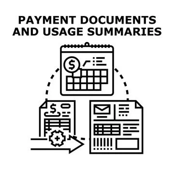 Financial documents calendar payment usage summary processing 库存插图