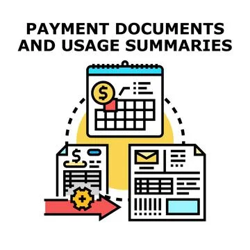 Financial documents calendar payment usage summary processing Stock Illustration