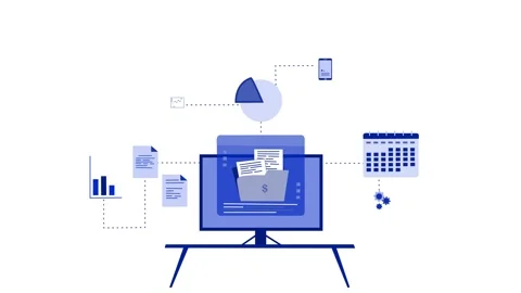 Financial Documents on Computer Screen Animation Stock Footage 317853875