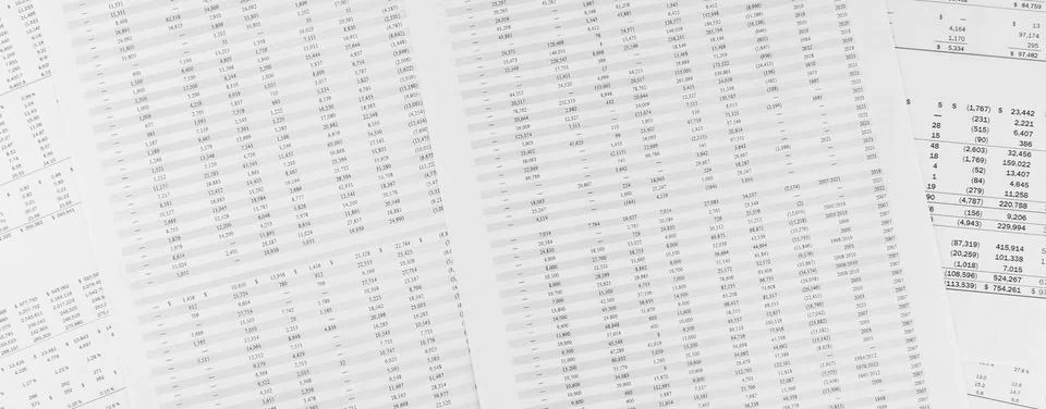 Financial documents lying on the table. Close-up view. Stock Photos