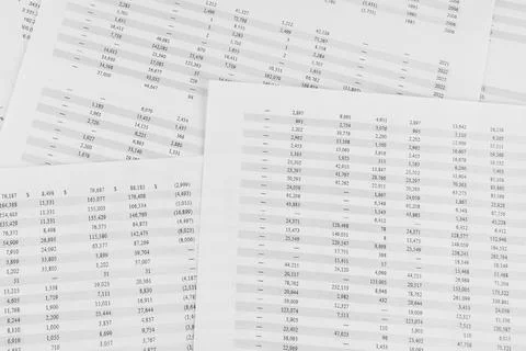Financial documents lying on the table. Close-up view. Stock Photos