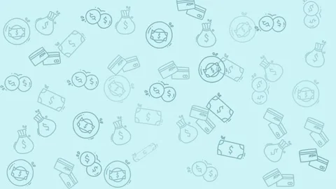 Financial Doodle Pattern Background with Money Icons on Light Blue Stock Footage 344875592