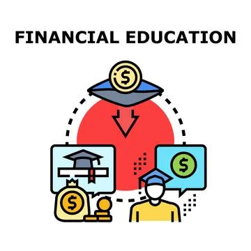 Financial education obtaining knowledge for improved money management Stock Illustration
