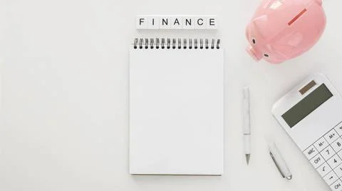 Financial elements arrangement with empty notepad financial elements arran... Stock Photos