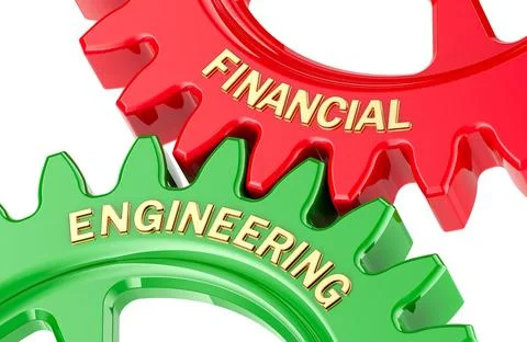 Financial Engineering concept, with colored gearwheels. 3D rendering Stock Illustration