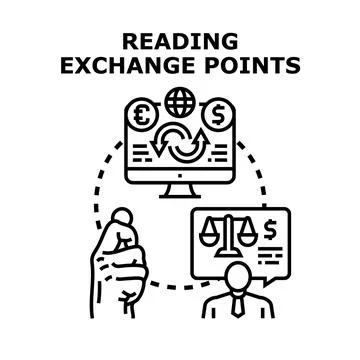 Financial exchange points reading comparing online currency rates Stock Illustration