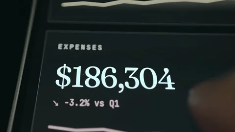 Financial Expense data indicating a decrease comparing to the previous quarter Stock Footage 333401212