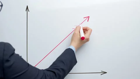 Financial fall chart. Hand draws an arrow down. Stock Footage 237469264
