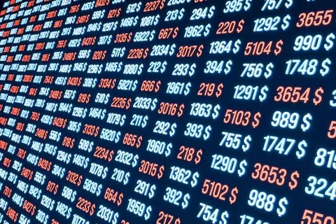  Financial figures, numbers, data, statistic, business report. Device scre... Stock Photos