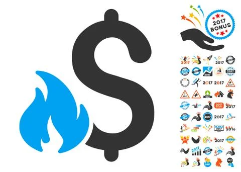 Financial Fire Icon With 2017 Year Bonus Symbols Illustrazione stock