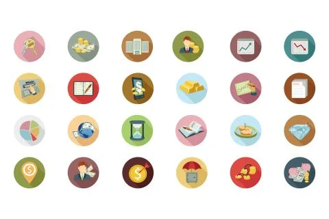 Financial Flat Colored Icons Pack Stock Illustration
