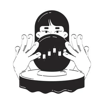Financial forecasting with crystal ball doodle line illustration concept Stock Illustration