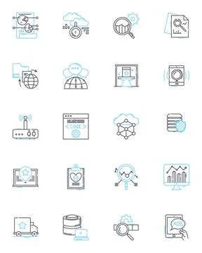 Financial forecasting linear icons set. Projections, Analytics, Prognostication Stock Illustration