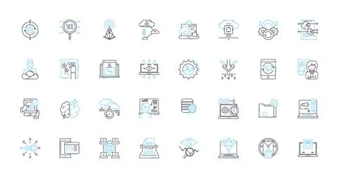Financial forecasting linear icons set. Projections, Analytics, Prognostication Illustrazione stock