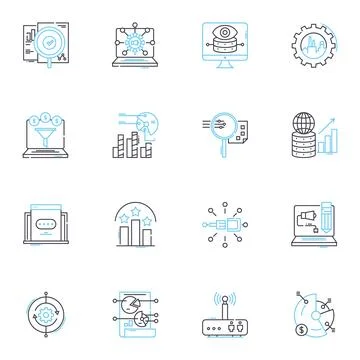 Financial forecasting linear icons set. Projections, Analytics, Prognostication Stock Illustration