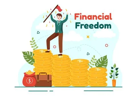 Financial Freedom Vector Illustration with Coins and Dollar to Save Money, .. Stock Illustration