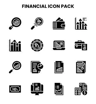 Financial Glyph Vector Icons Pack Stock Illustration