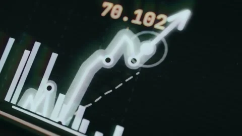 Financial graph with animated arrow indicating rising and falling market data Stock Footage 333862504
