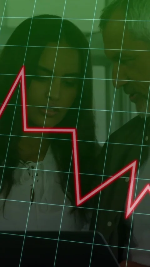 Financial graph animation over diverse business people discussing in office Stock Footage 341956824