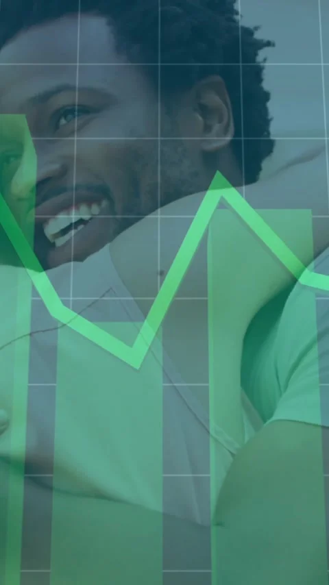 Financial graph animation over happy couple embracing Vídeo Stock 341956822
