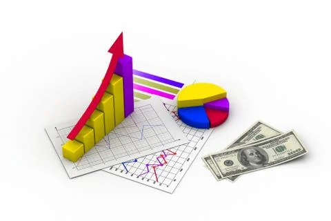 Financial graph, chart with money Stock Illustration