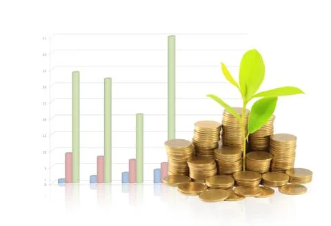Financial graph with coins . Stock Photos
