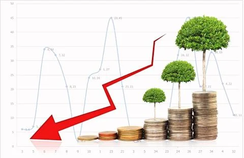 Financial graph with coins Stock Photos