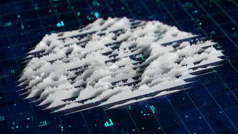 Financial graph hologram on table with computer background. 3D render. Stock Illustration