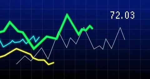 Financial graph image showing fluctuating stock prices with peak at 100 Illustrazione stock