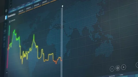 Financial graph showing statistics, prices falling, stock market crash, crisis Video stock 73437904