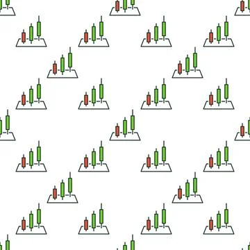 Financial Graph with Three Candlesticks vector Tradign colored seamless patte Stock Illustration