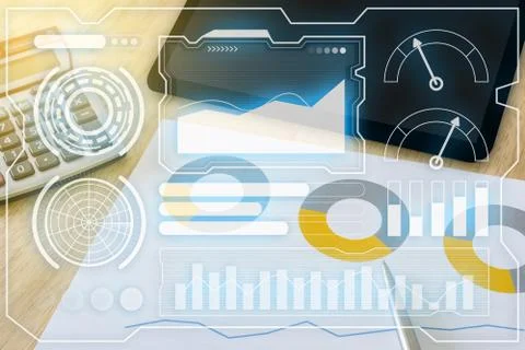 Financial graph on virtual technology screen Foto stock