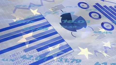 Financial graphics receiving data feed, rotating wedges, extending bars, showing Stock Footage 334788913