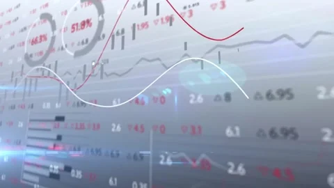 Financial graphs and data processing animation with fluctuating lines and Stock Footage 329690817