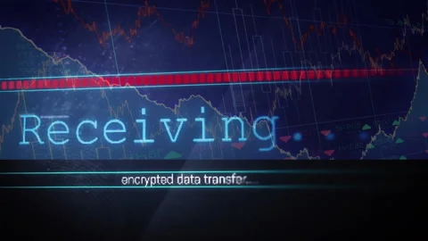 Financial graphs and encrypted data transfer text animation on digital screen Stock Footage 303675671