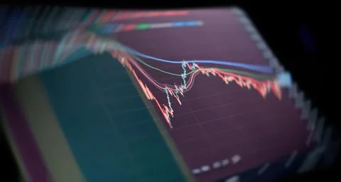 Financial graphs on the computer screen , Stock market graph on led screen. F Stock Photos