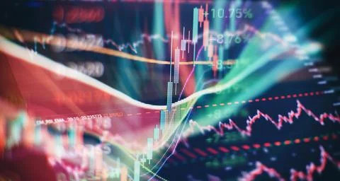 Financial graphs on the computer screen , Stock market graph on led screen. F Stock Photos