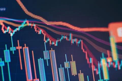 Financial graphs on the computer screen , Stock market graph on led screen. F Stock Photos