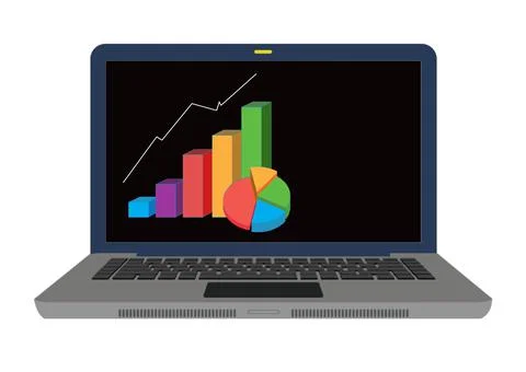 Financial graphs on laptop screen isolated on white background with space for イラスト素材