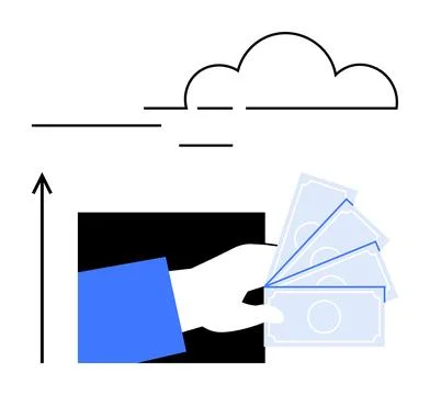 Financial Growth and Cloud-Based Economy Concept with Hand Holding Cash Ilustração Stock