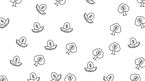 Financial Growth and Savings Pattern with Money Trees and Nest Egg Icons Stock Footage 346186121