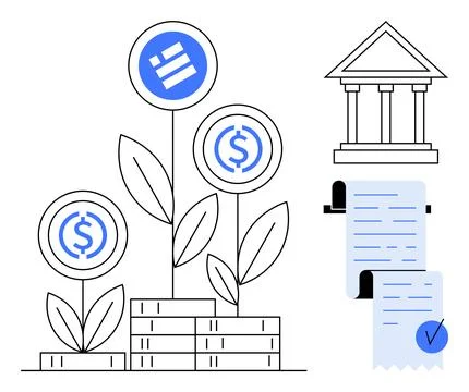 Financial Growth with Banking Elements and Document Signing Stock Illustration