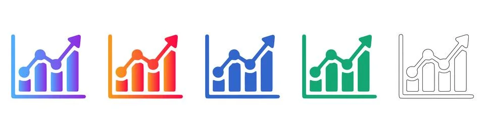 Financial growth bar chart flat icon set Stock Illustration