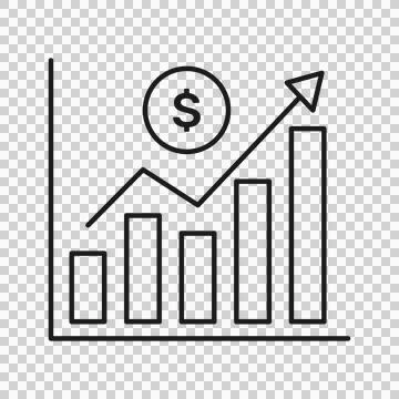 Financial growth bar chart icon with rising arrow and dollar sign symbol Stock Illustration