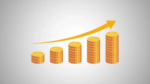 Financial growth chart animation with stacking gold coins Stock Footage 330498417