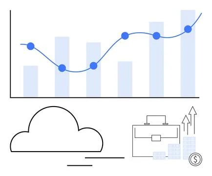 Financial Growth Chart, Cloud Computing, Briefcase, and Money Elements in Illustrazione stock